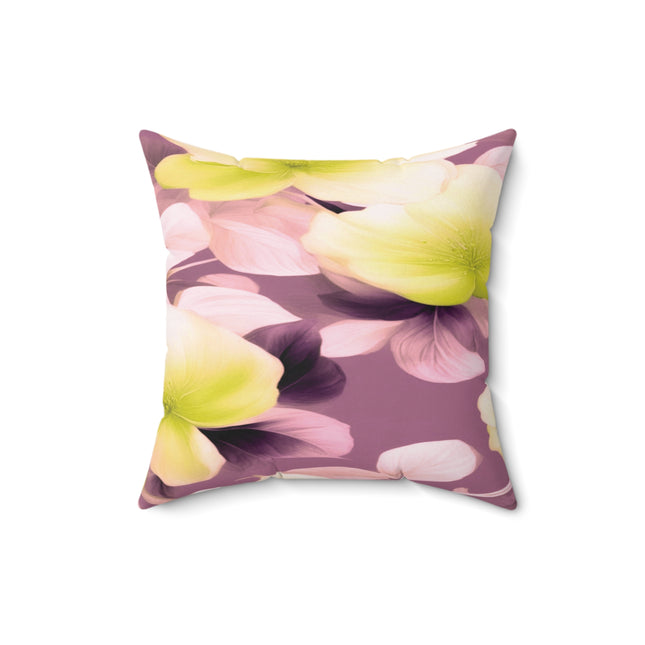 Lemon Blossom Floral Bunch Faux Suede Square Pillow, 16" x 16"