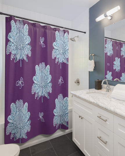 Blue Floral Butterflies Shower Curtain, 71" x 74"