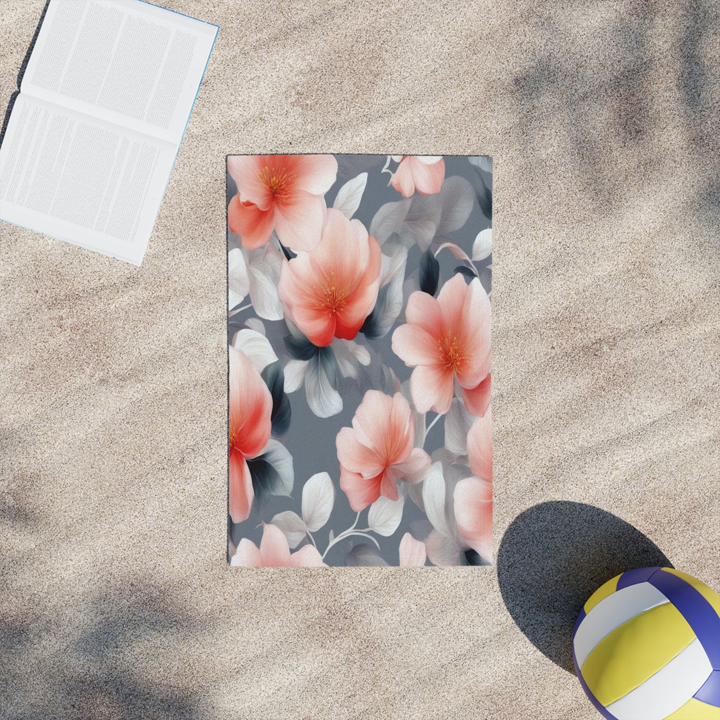 Red Blossom Floral Bunch Beach Towel, 18" x 27"