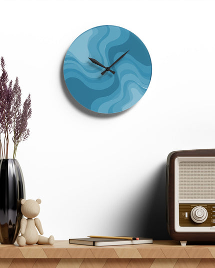 Sky Blue Wavey 10.75" x 10.75" Round or Square Acrylic Wall Clock