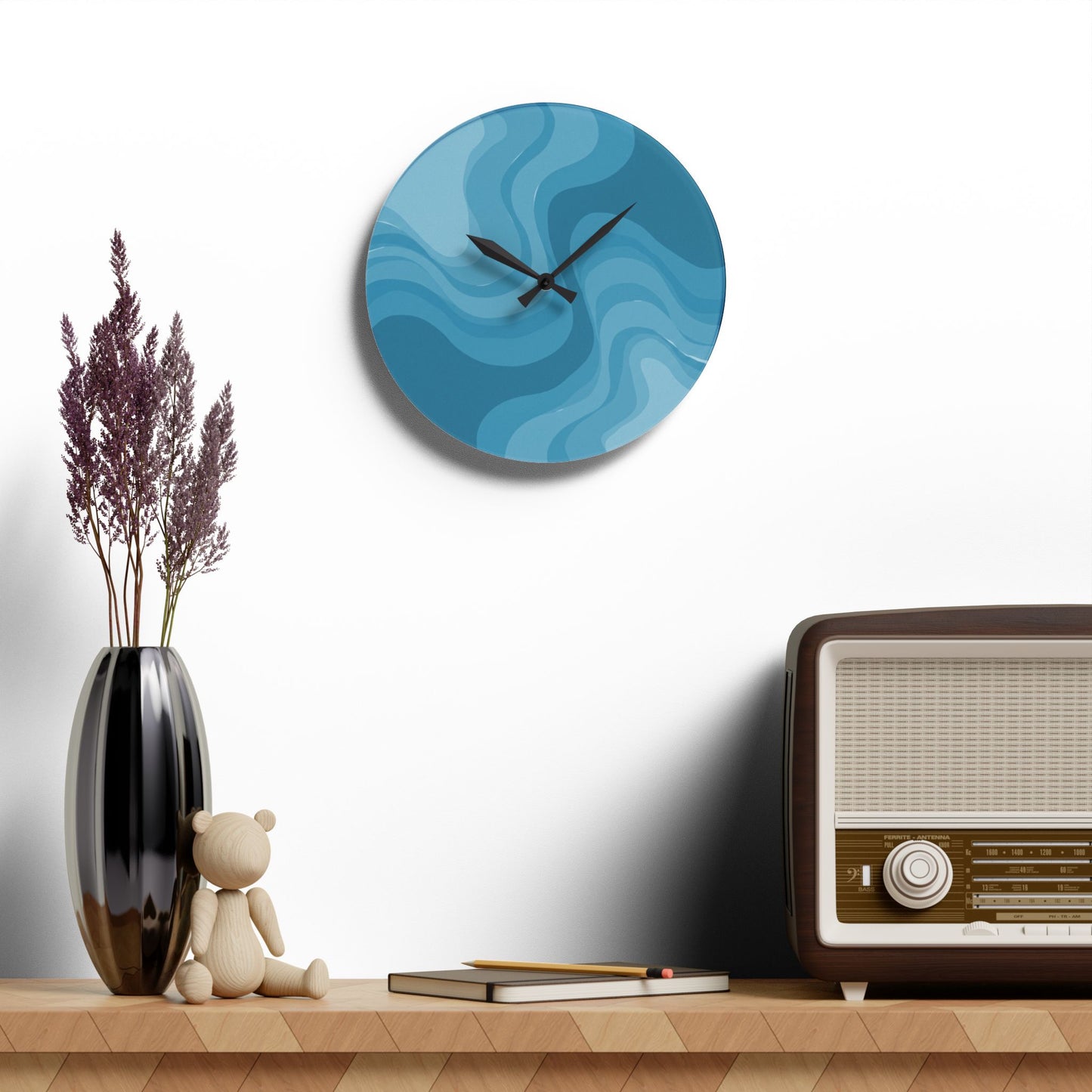 Sky Blue Wavey 10.75" x 10.75" Round or Square Acrylic Wall Clock