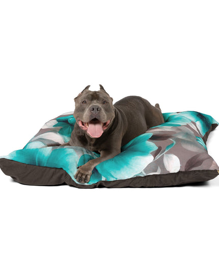 Tif Green Gray Floral Bunch Pet Bed, 50" × 40"