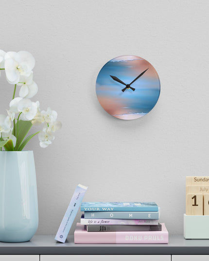 Blue Sea Peach Fog Acrylic Round Wall Clock, 8" x 8"