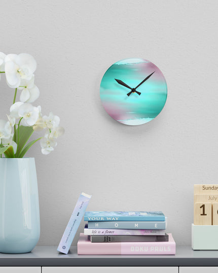 Green Sea Lavender Fog Acrylic Round Wall Clock, 8" x 8"