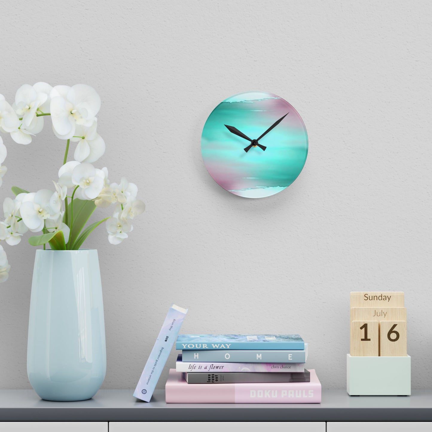 Green Sea Lavender Fog Acrylic Round Wall Clock, 8" x 8"
