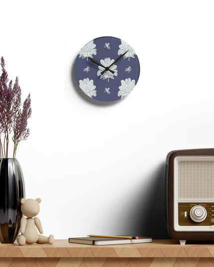 White Floral Butterflies Acrylic Round Wall Clock, 8" x 8"