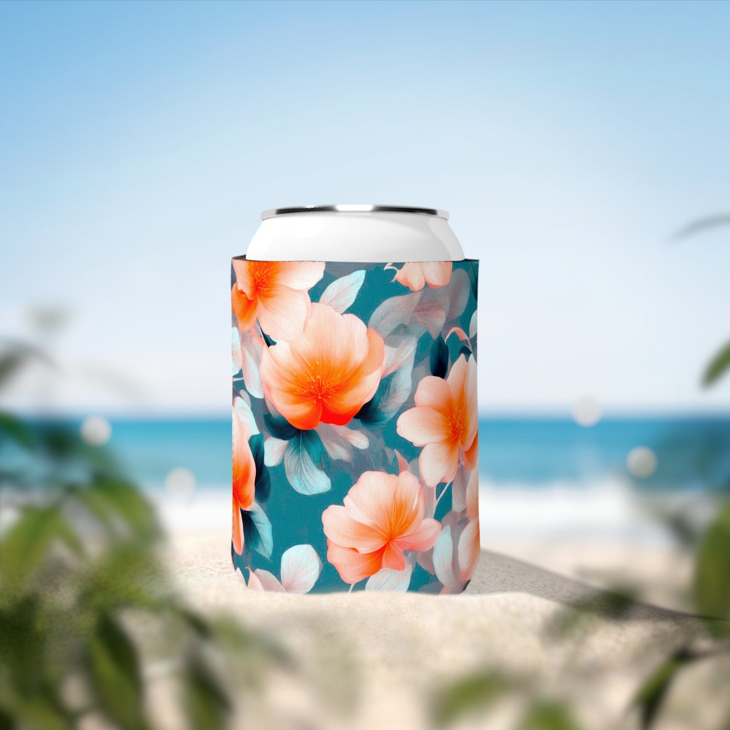 Orange Blossom Floral Bunch 12 oz Can Cooler Sleeve