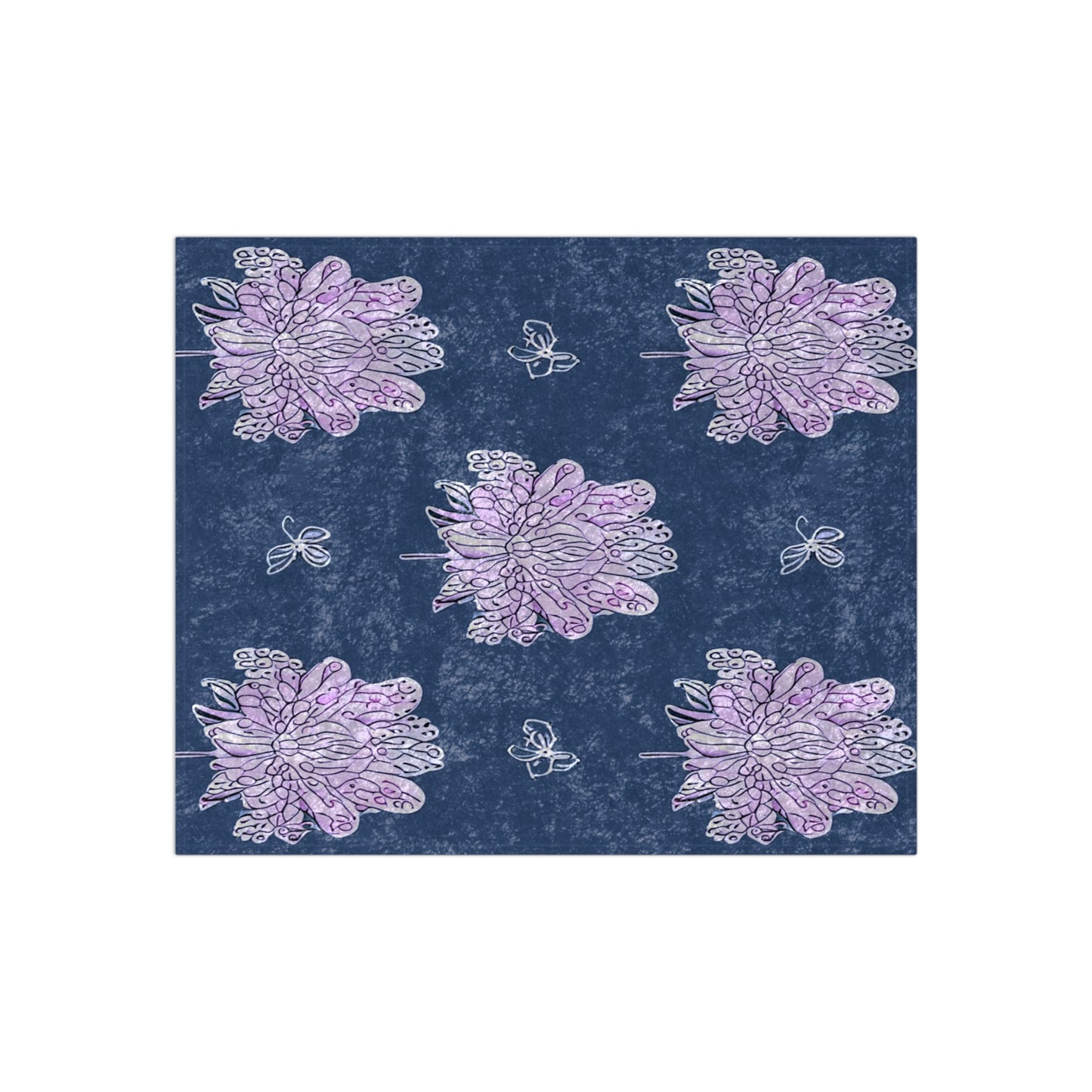 Purple White Floral Butterflies 50" x 60" Crushed Velvet Blanket