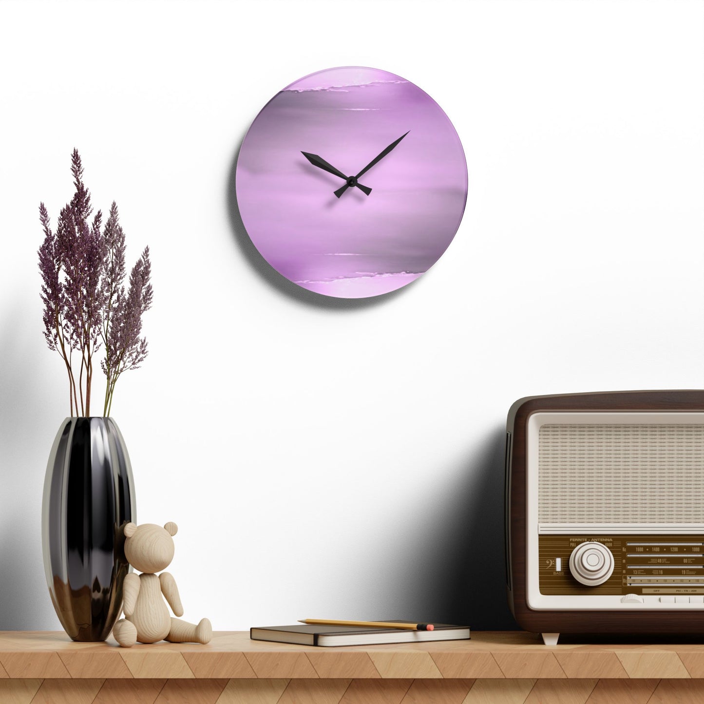 Dark Pink Sea Amethyst Fog Acrylic Wall Clock, Round or Square, 10.75" x 10.75"