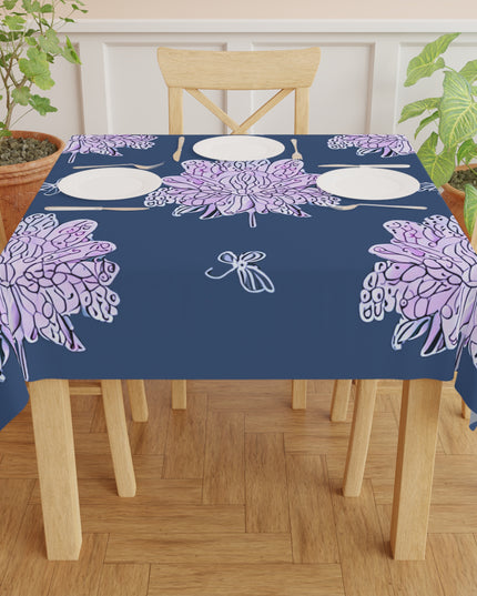Purple White Floral Butterflies Tablecloth, 55" x 55"