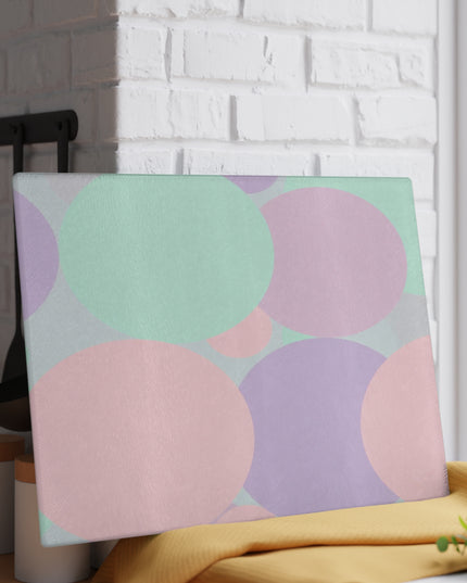 Pastel Peach and Soft Green Patches 11" x 15" Glass Cutting Board