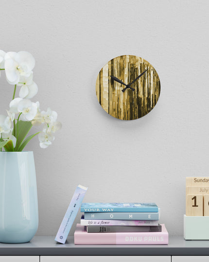 Striped Light Brown Acrylic Round Wall Clock, 8" x 8"