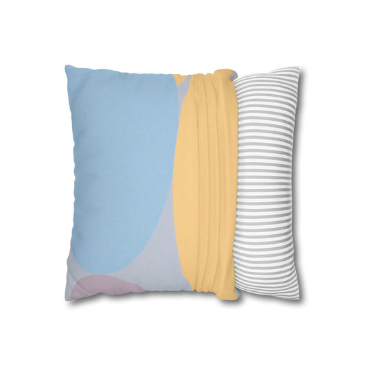 Pastel Baby Blue and Peach Patches Spun Polyester Square Pillowcase, 14" x 14"