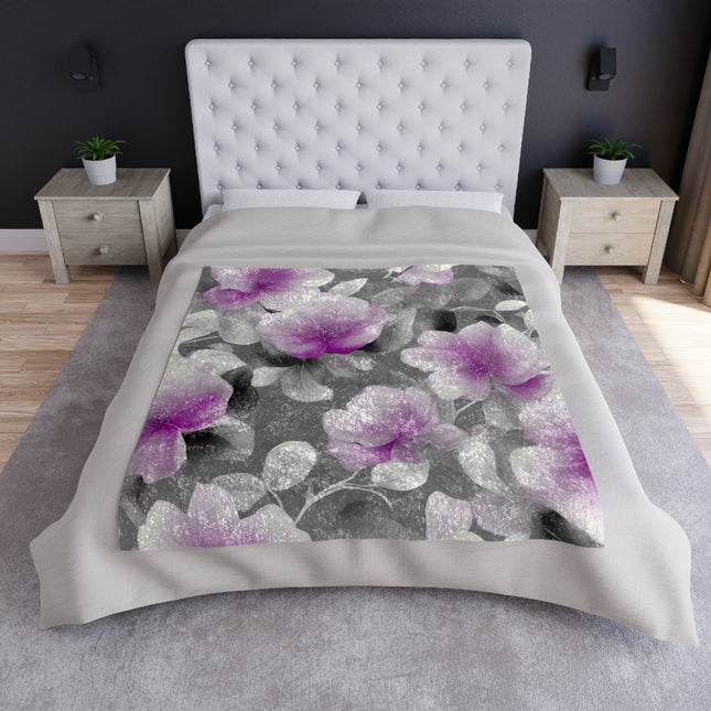 Purple Blossom Floral Bunch Crushed Velvet Blanket, 50" x 60"