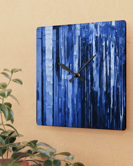 Striped Deep Blue Acrylic Wall Clock, Round or Square, 10.75" x 10.75"