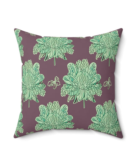 Mint Green Floral Butterflies 18" x 18" Faux Suede Square Pillow