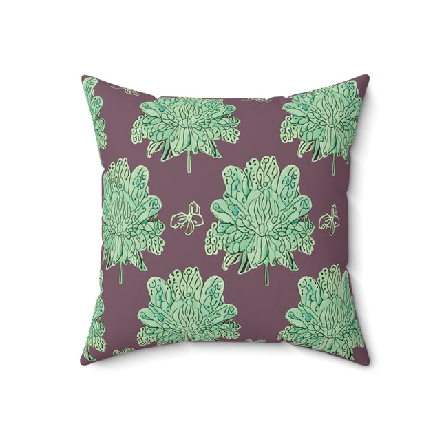 Mint Green Floral Butterflies 18" x 18" Faux Suede Square Pillow