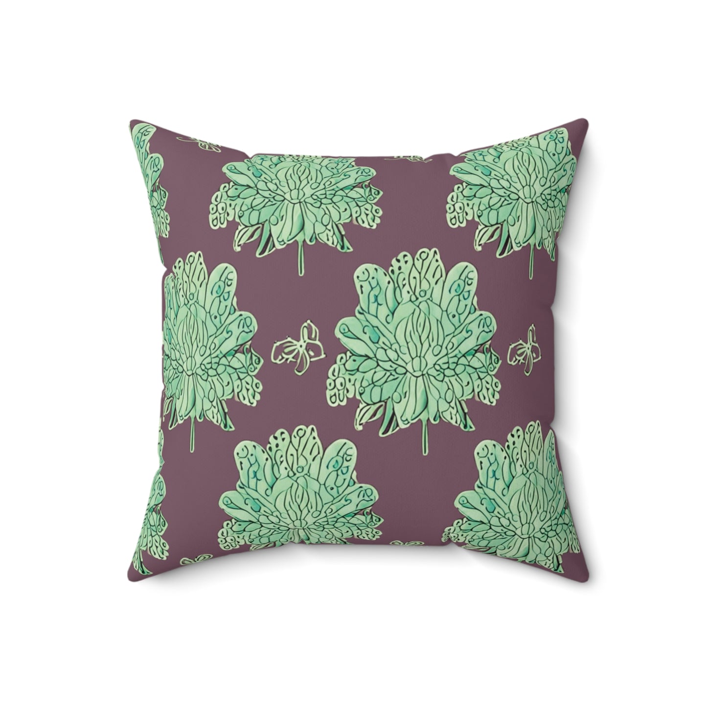 Mint Green Floral Butterflies 18" x 18" Faux Suede Square Pillow