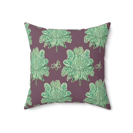 Mint Green Floral Butterflies 18" x 18" Faux Suede Square Pillow