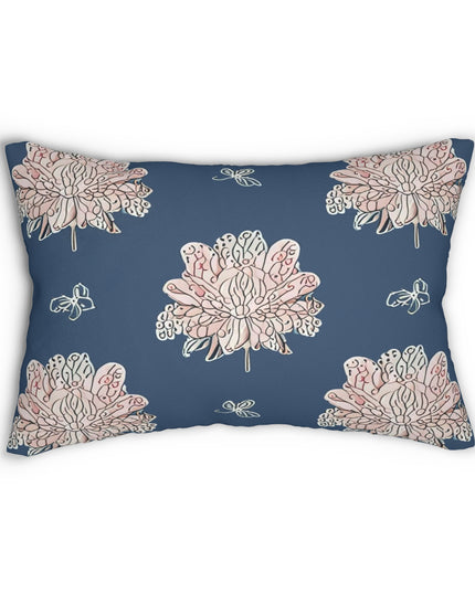Rose White Floral Butterflies Spun Polyester Lumbar Pillow, 20" x 14"