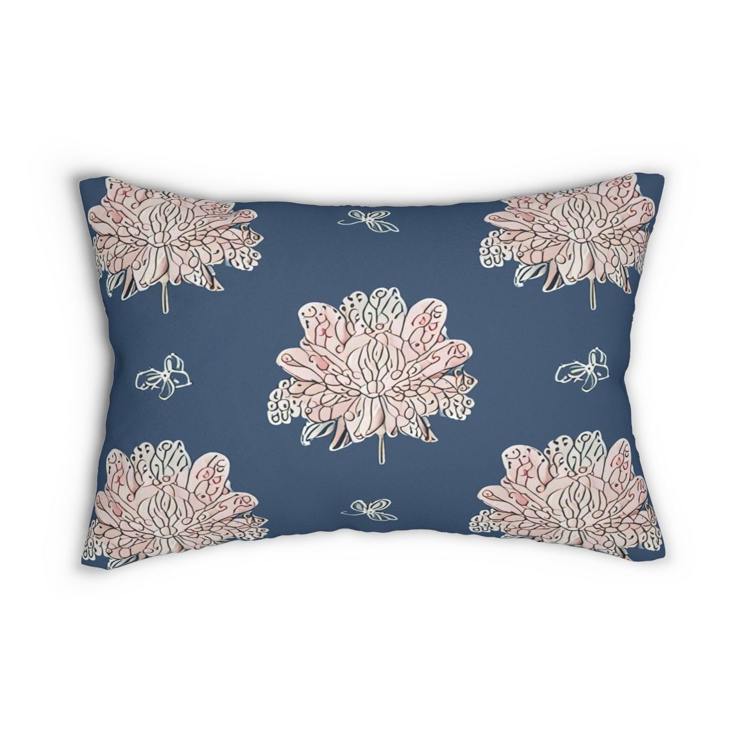 Rose White Floral Butterflies Spun Polyester Lumbar Pillow, 20" x 14"