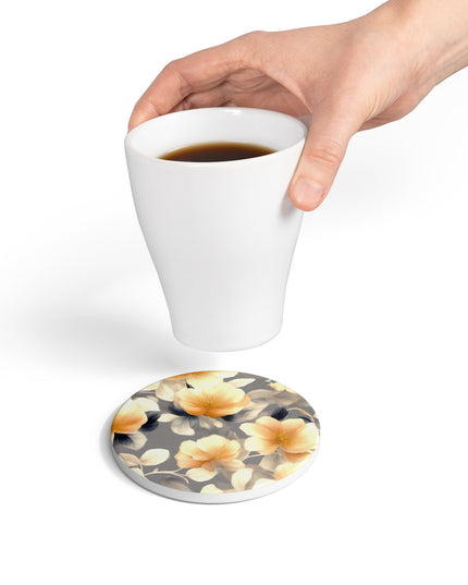 Soft Blossom Floral Bunch Round Ceramic Coaster, 4" x 4"