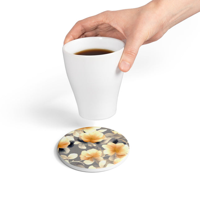 Soft Blossom Floral Bunch Round Ceramic Coaster, 4" x 4"