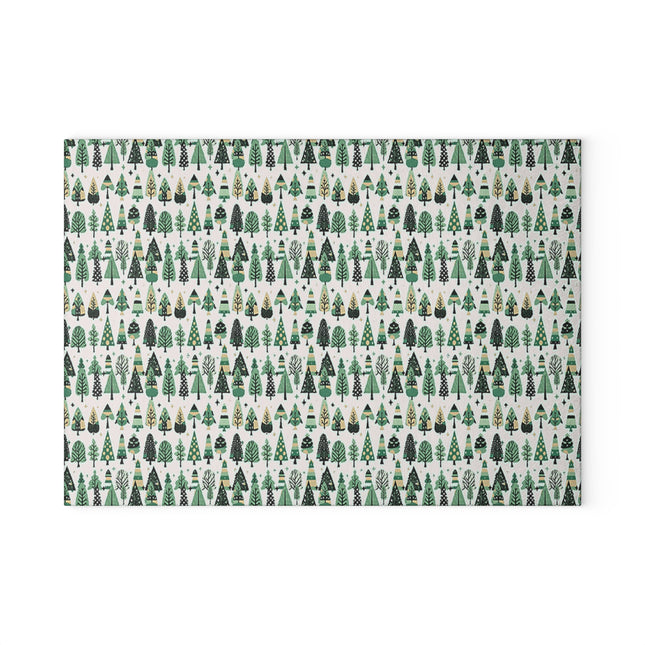 Mini Vintage Green Trees 8" x 11" Glass Cutting Board