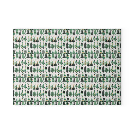 Mini Vintage Green Trees 8" x 11" Glass Cutting Board