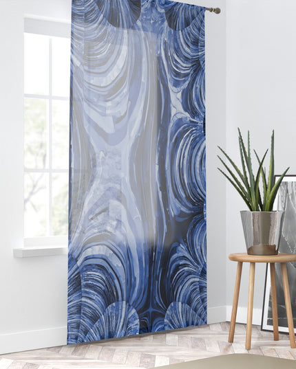 Uzi Spiral Deep Blue Sheer Window Curtain, 50" x 84", partially transparent