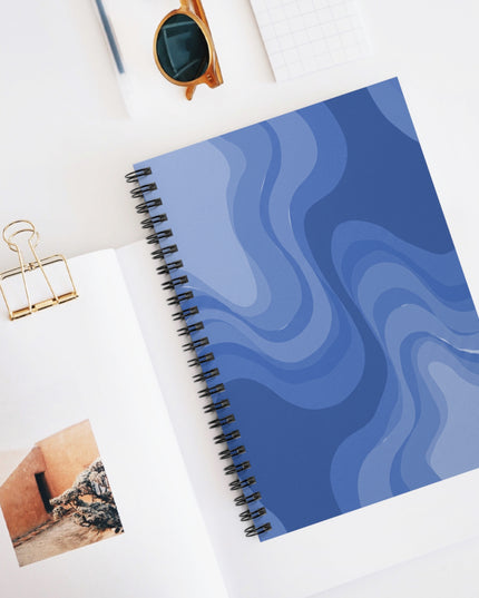 Deep Blue Wavey Spiral Notebook - Ruled Line, 6" x 8", 118 pages