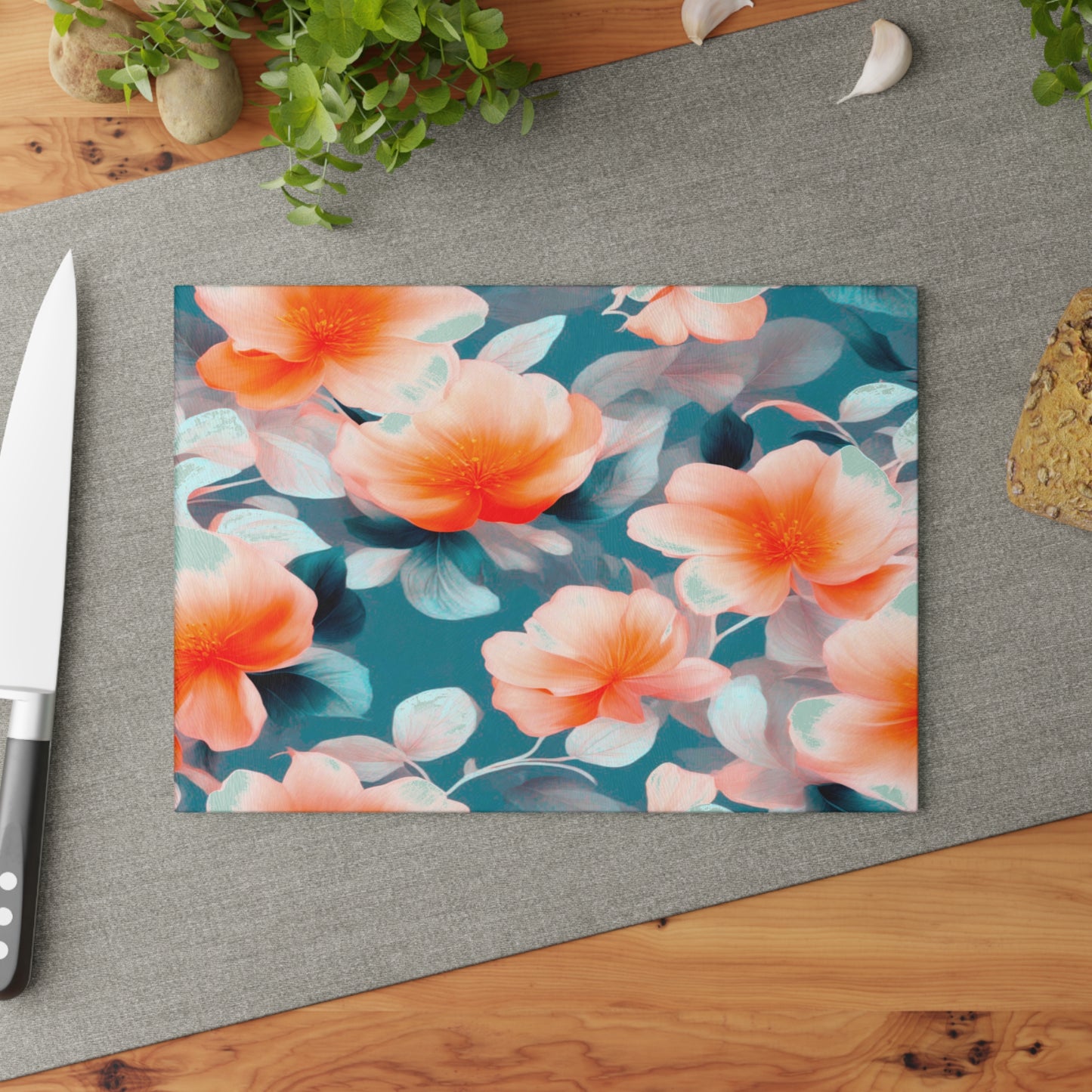 Orange Blossom Floral Bunch Glass Cutting Board, 8" x 11"