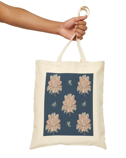 Rose White Floral Butterflies Cotton Canvas Tote Bag