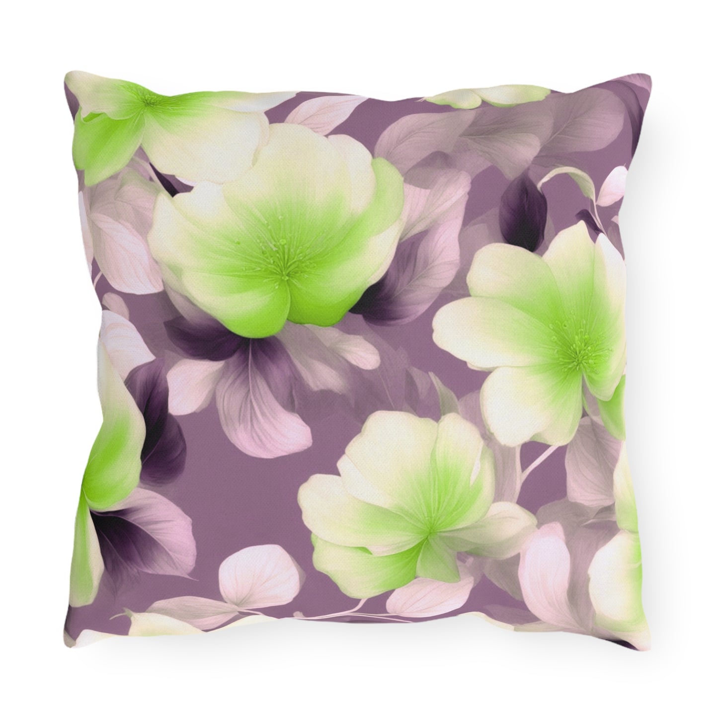 Lime Lavender Floral Bunch Outdoor Pillow, 16" x 16"
