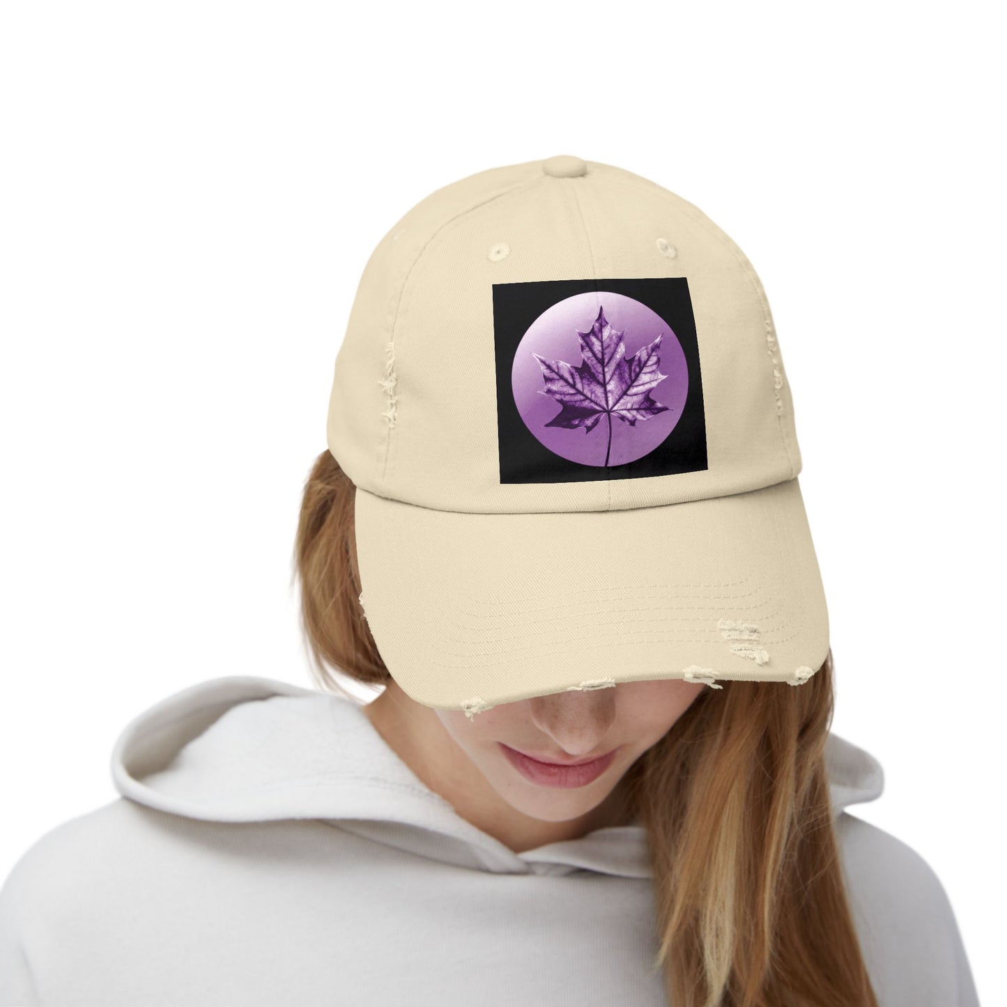 Purple Maple Leaf Unisex Distressed Cap