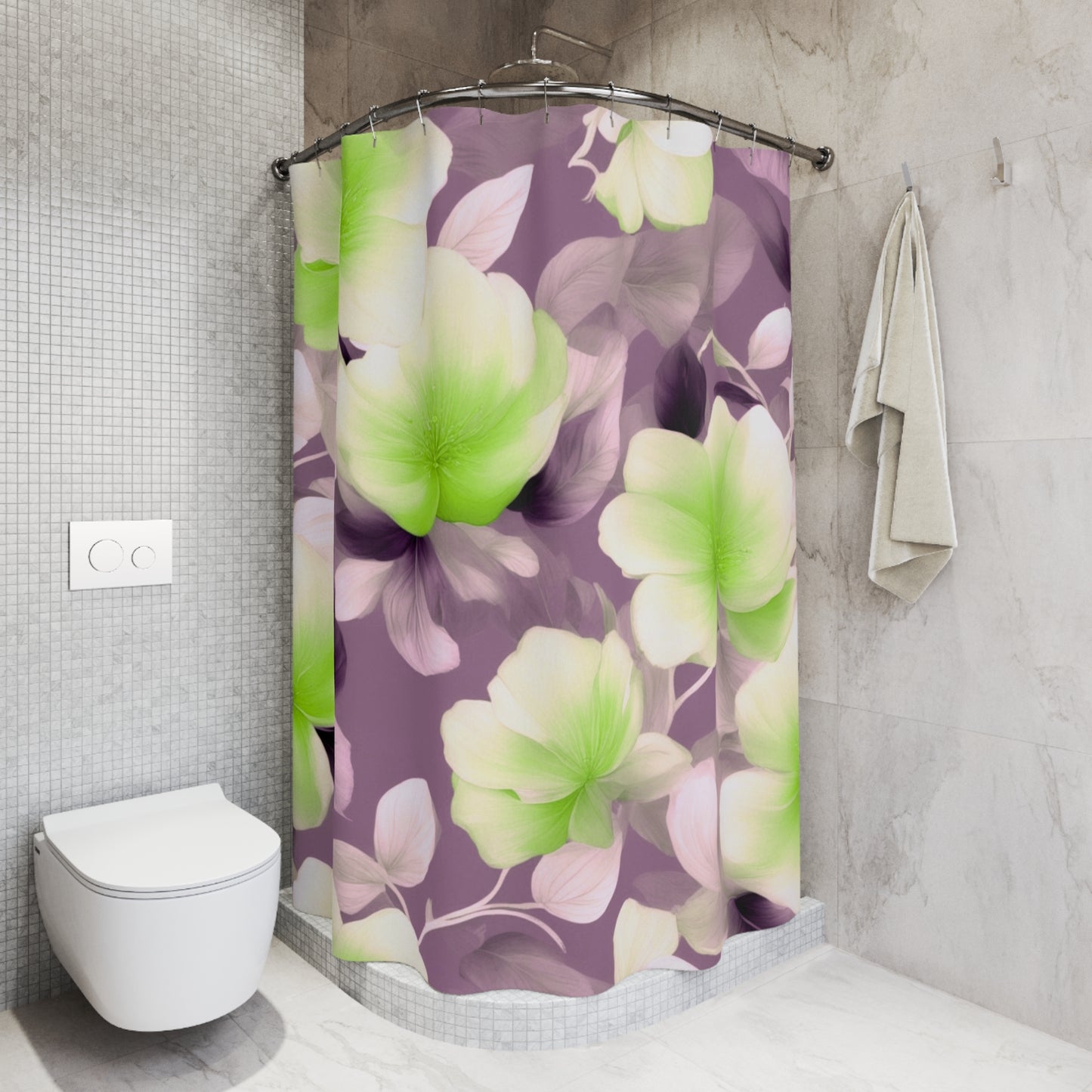 Lime Lavender Floral Bunch Shower Curtains, 71" x 74"