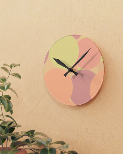 Pastel Hot Peach Patches Acrylic Round Wall Clock, 8" x 8"