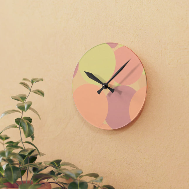 Pastel Hot Peach Patches Acrylic Round Wall Clock, 8" x 8"