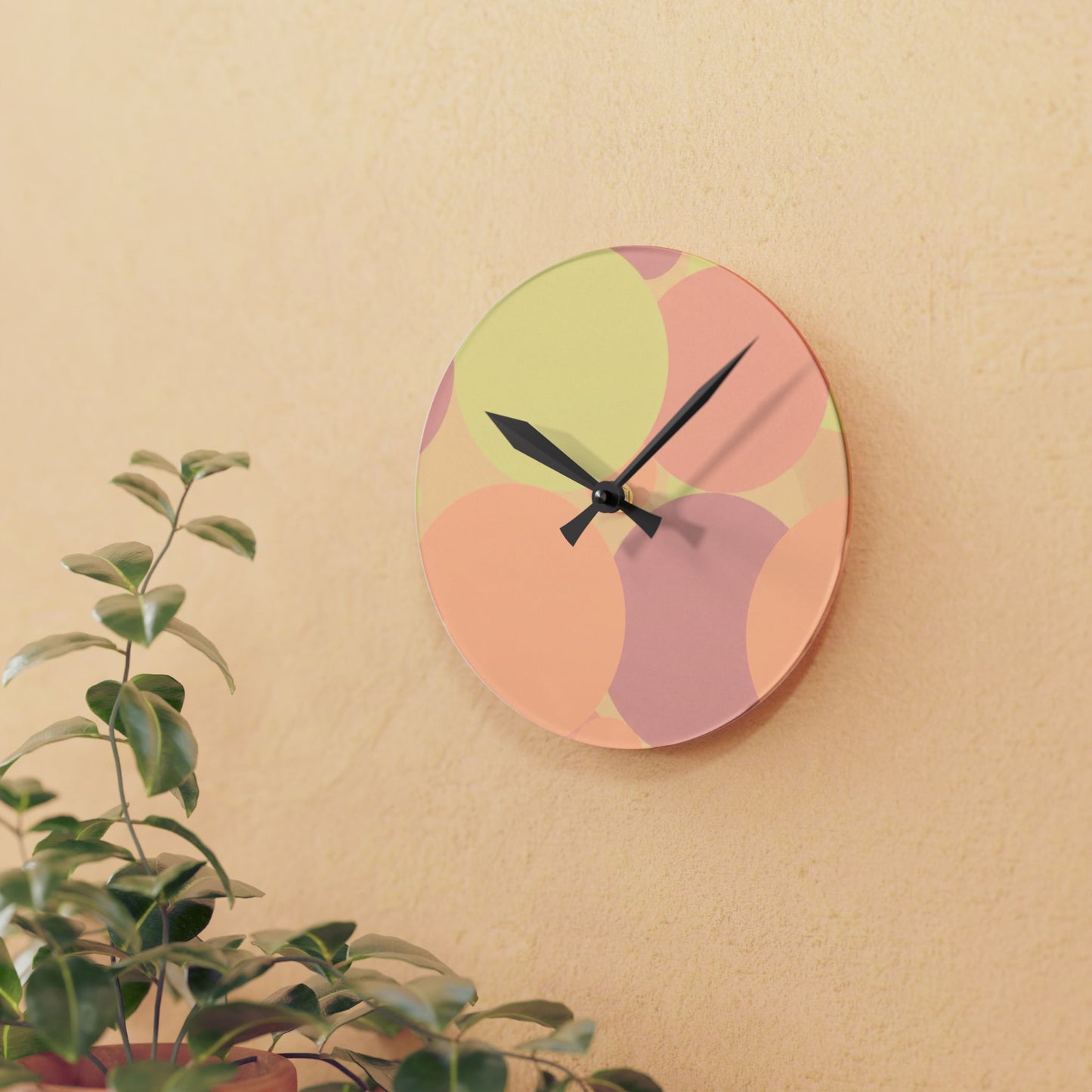 Pastel Hot Peach Patches Acrylic Round Wall Clock, 8" x 8"