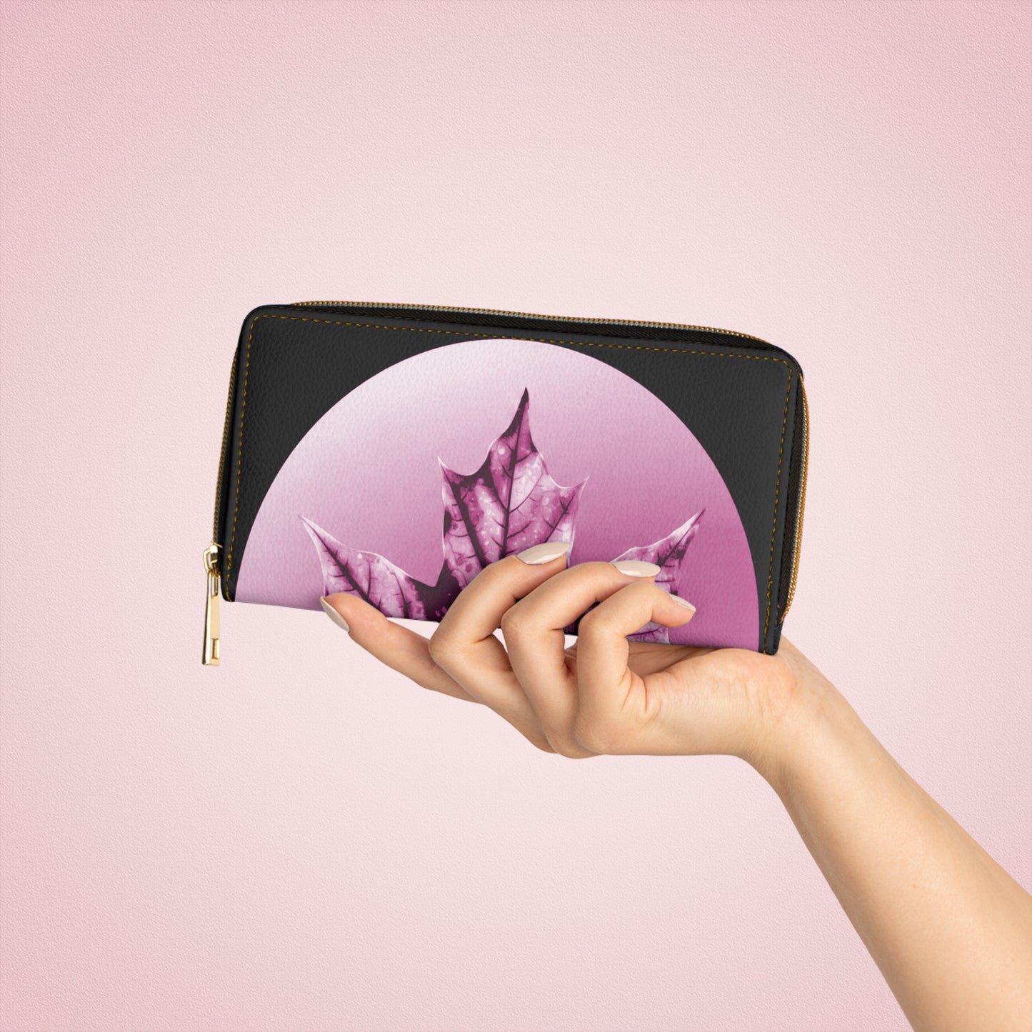Magenta Maple Leaf Elegant Abstract Zipper Wallet - Stylish & Functional Accessory for Everyday Use