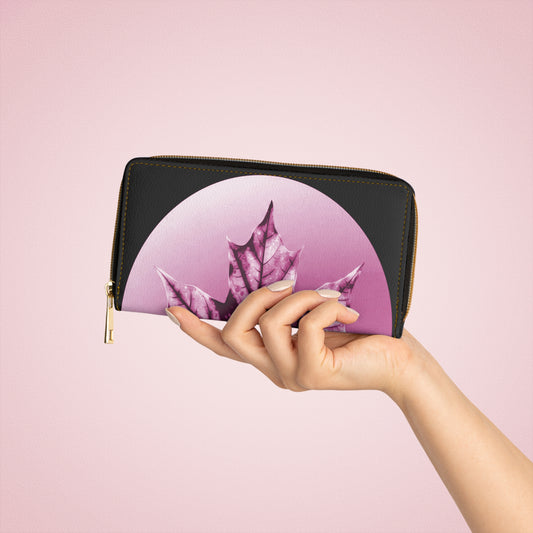 Magenta Maple Leaf Elegant Abstract Zipper Wallet - Stylish & Functional Accessory for Everyday Use