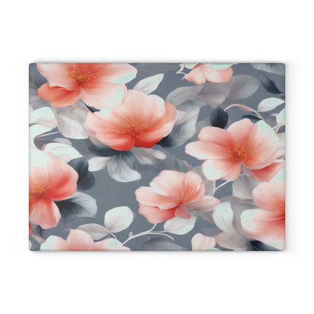 Red Blossom Floral Bunch Glass Cutting Board, 11" x 15"