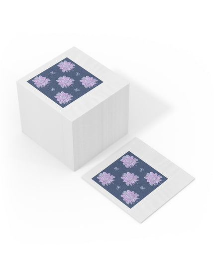 Purple White Floral Butterflies White Coined Napkins, 6.5" x 6.5"