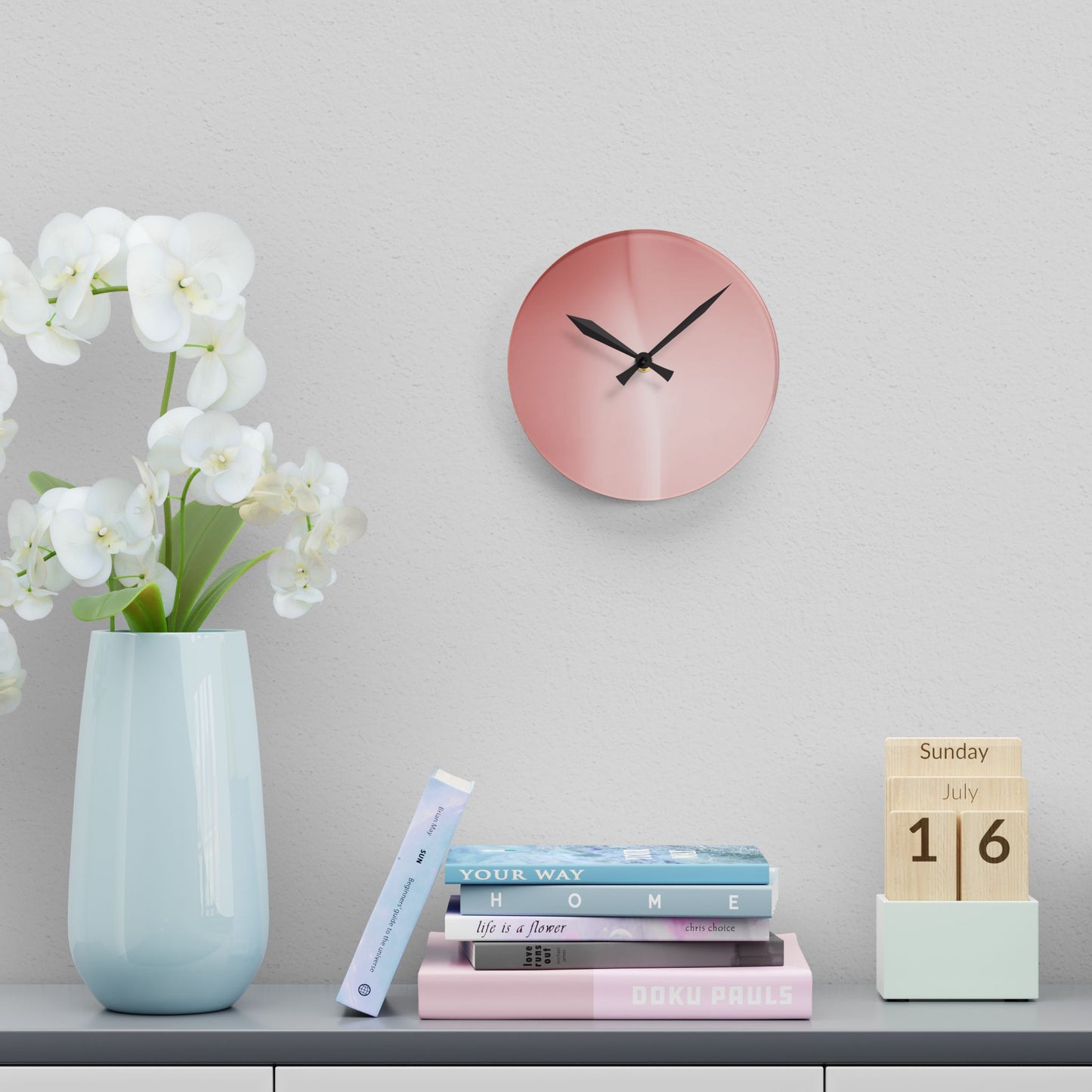 Rose Red Fade Acrylic Round Wall Clock, 8" x 8"