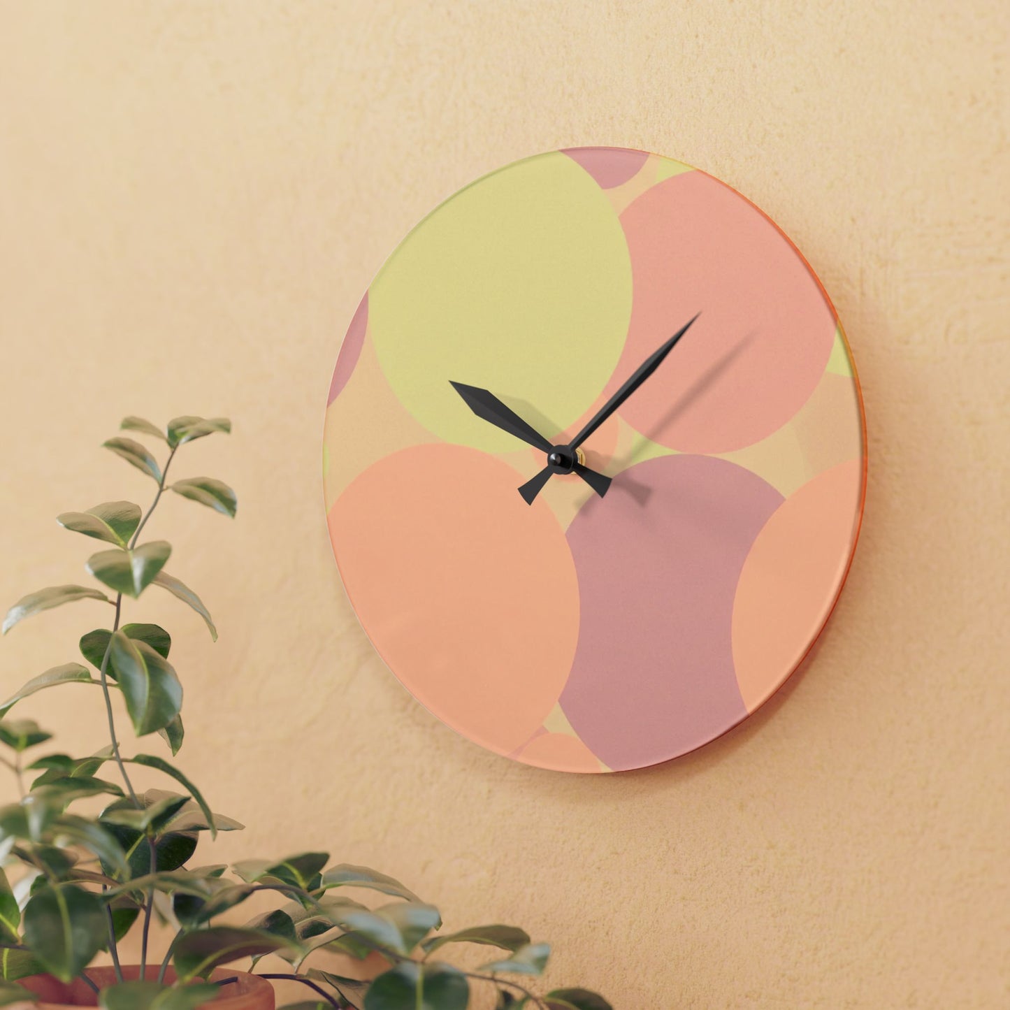 Pastel Hot Peach Patches Acrylic Wall Clock, Round or Square, 10.75" x 10.75"
