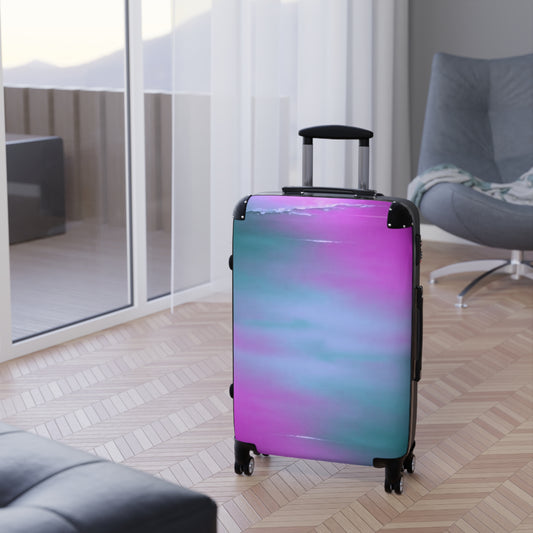 Dark Blue Green Sea Purple Fog Medium Suitcase with built in lock, 4 double-wheels, telescopic handle, and ABS back hard-shell
