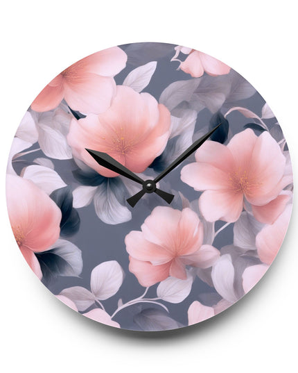 Peach and Blue Gray Floral Bunch Acrylic Wall Clock, Round or Square, 10.75" x 10.75"