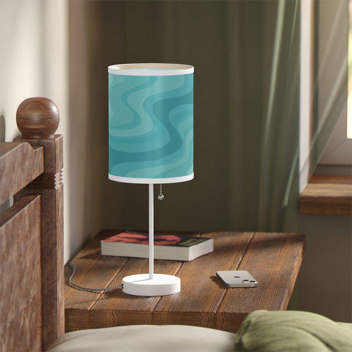 Tif Green Wavey Table Lamp on a White or Silver Stand, US|CA plug