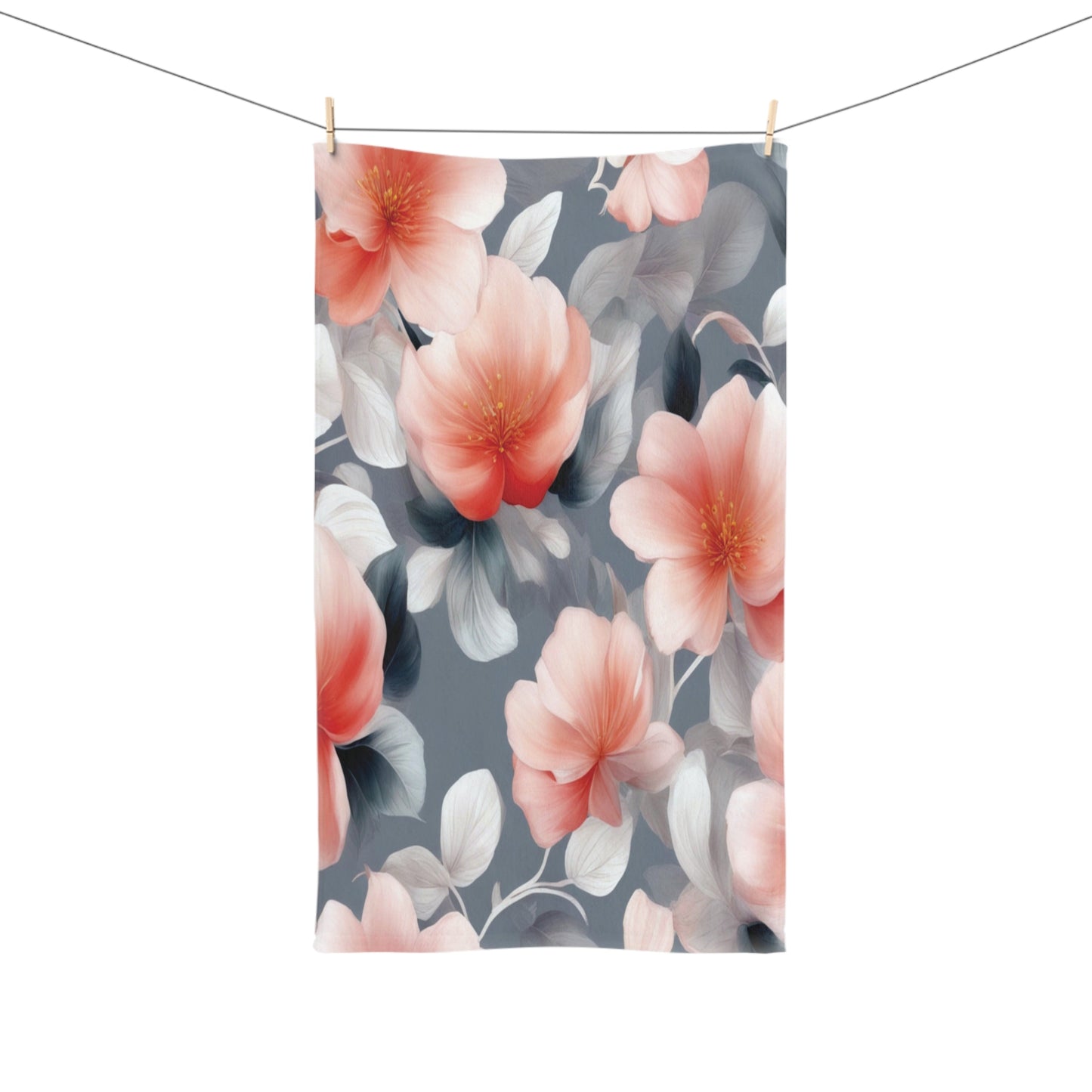 Red Blossom Floral Bunch Hand Towel, 16" x 28"