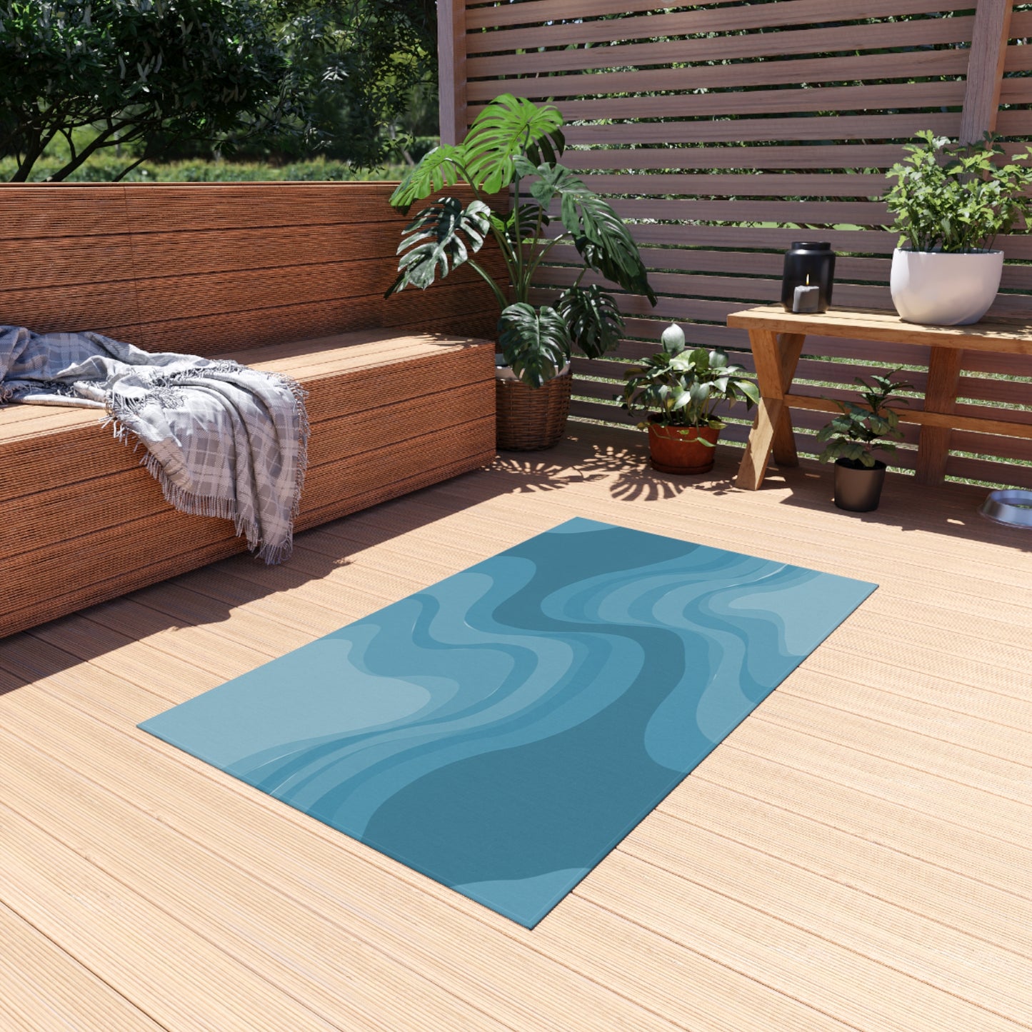 Sky Blue Wavey 36" x 60" Outdoor Rug